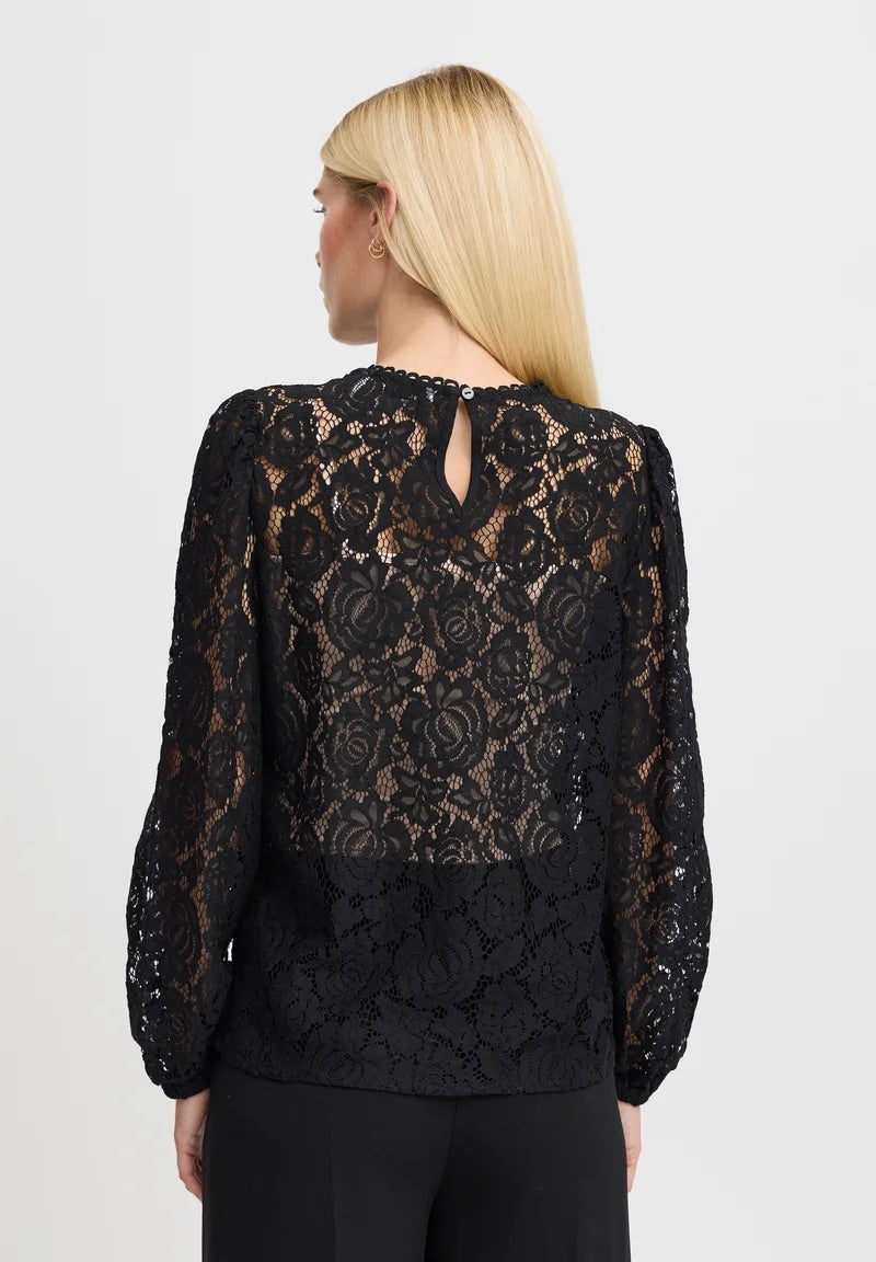 b.young BXGilace Bluse mit Blumenmuster und Spitze - Schwarz