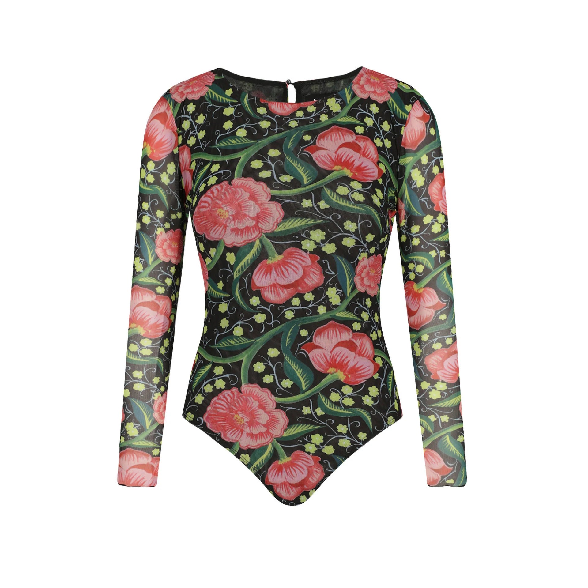 Desigual Body mit Blumenprint – Schwarz mit rosa Blüten