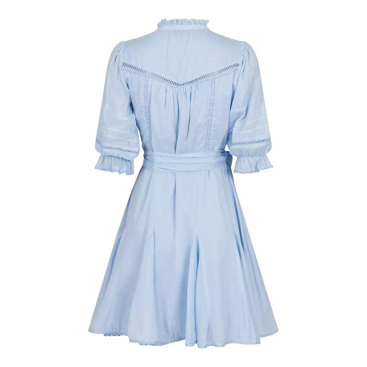Neo Noir Rigitta Sky Blue Voile Minikleid – Spitze Besatz Puffärmel Gürtel | Damen