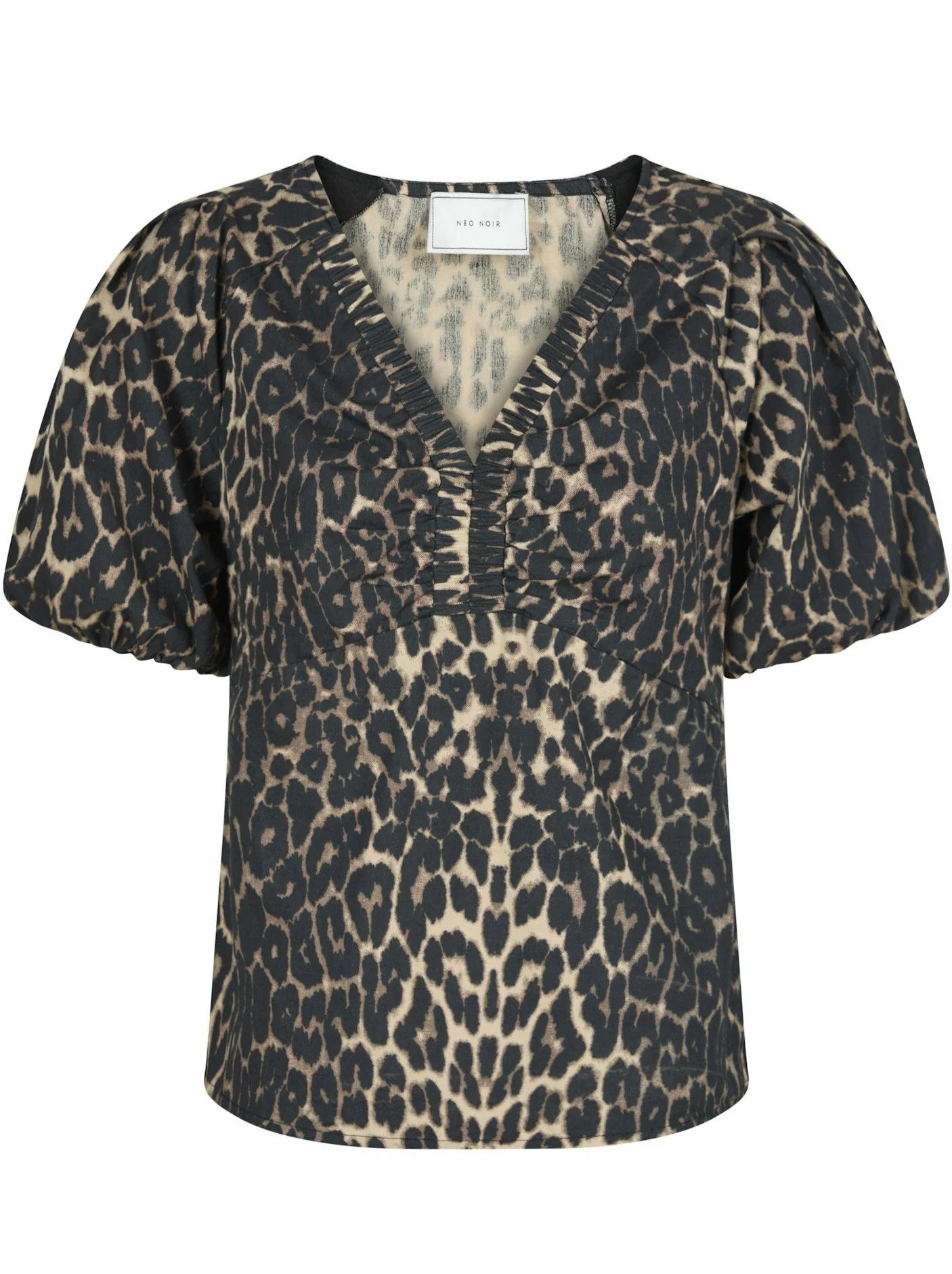 Neo Noir Irina Leo Leopardenbluse – Rüschen-V-Ausschnitt Puffärmel | Damen