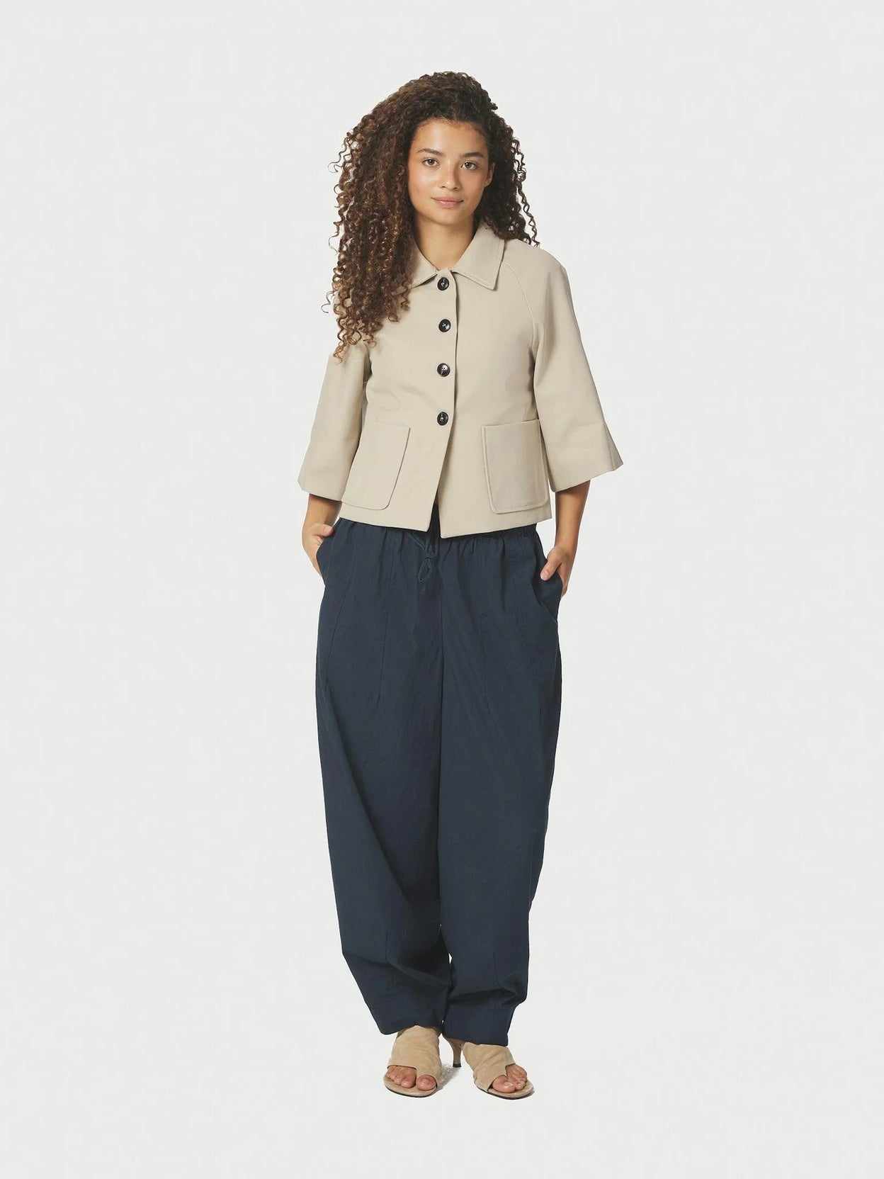 Neo Noir Prina C Navy Popeline Ballontrouser – Elastischer Bund mit Kordelzug | Damen