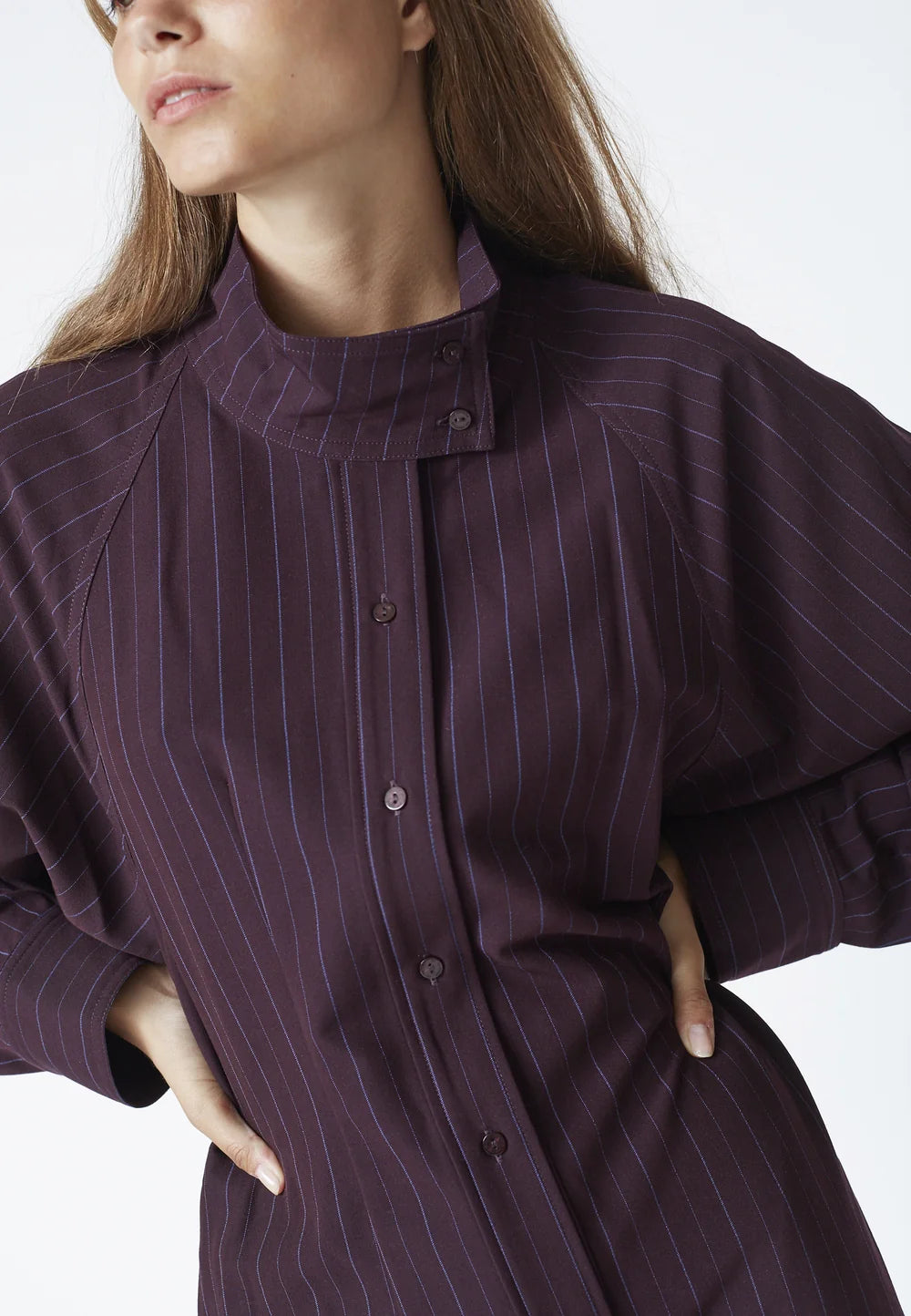 Co'couture Trinny CC Streifen-Midikleid mit Fledermausärmeln – Pflaume