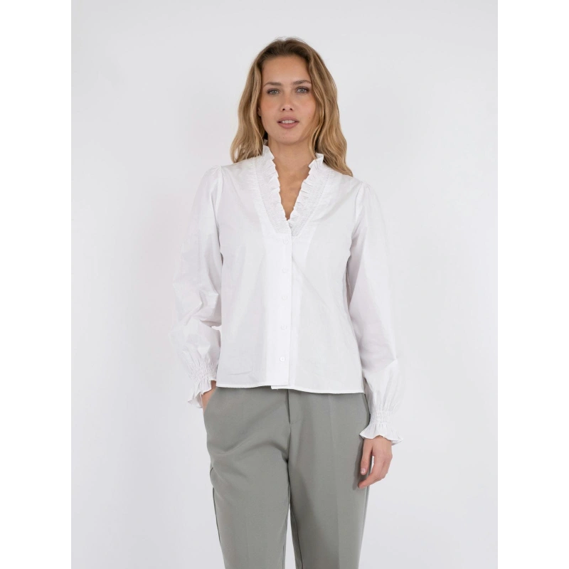Neo Noir Briele Bluse mit Rüschenkragen – Gesmokte Ärmelbündchen Ballonärmel | Damen