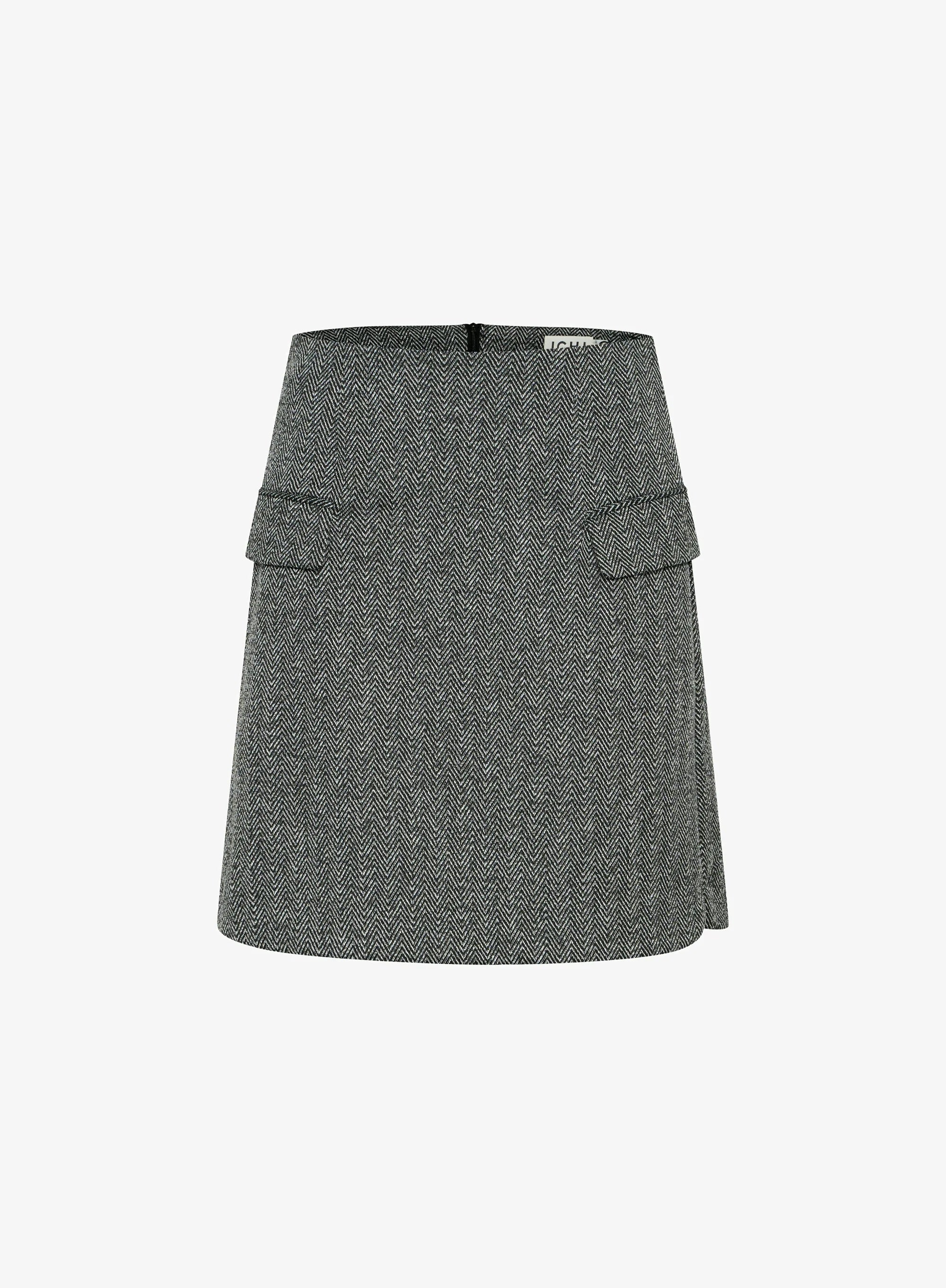 ICHI Kate A-Linien-Rock – Schwarz-Weißer Fischgrät