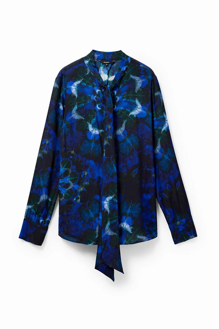 Desigual Tie-Dye-Bluse – Blaues Mandala-Muster mit Schleife