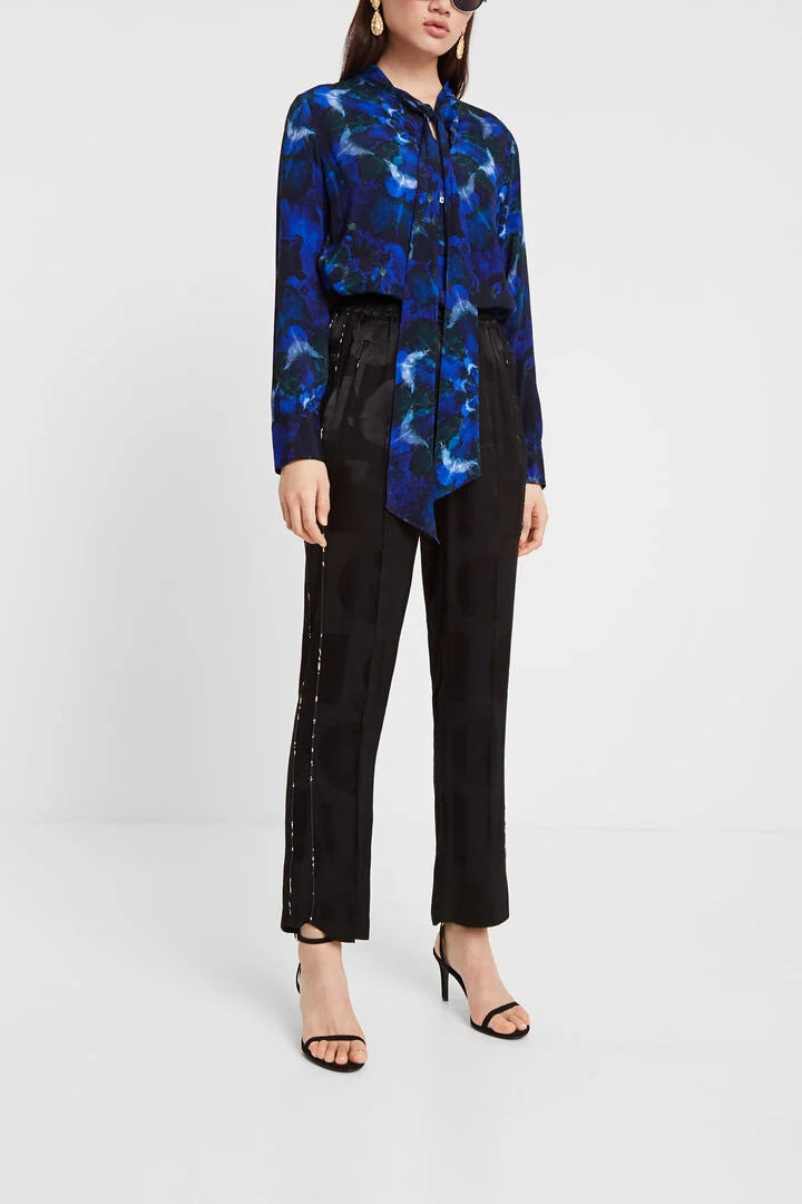 Desigual Tie-Dye-Bluse – Blaues Mandala-Muster mit Schleife