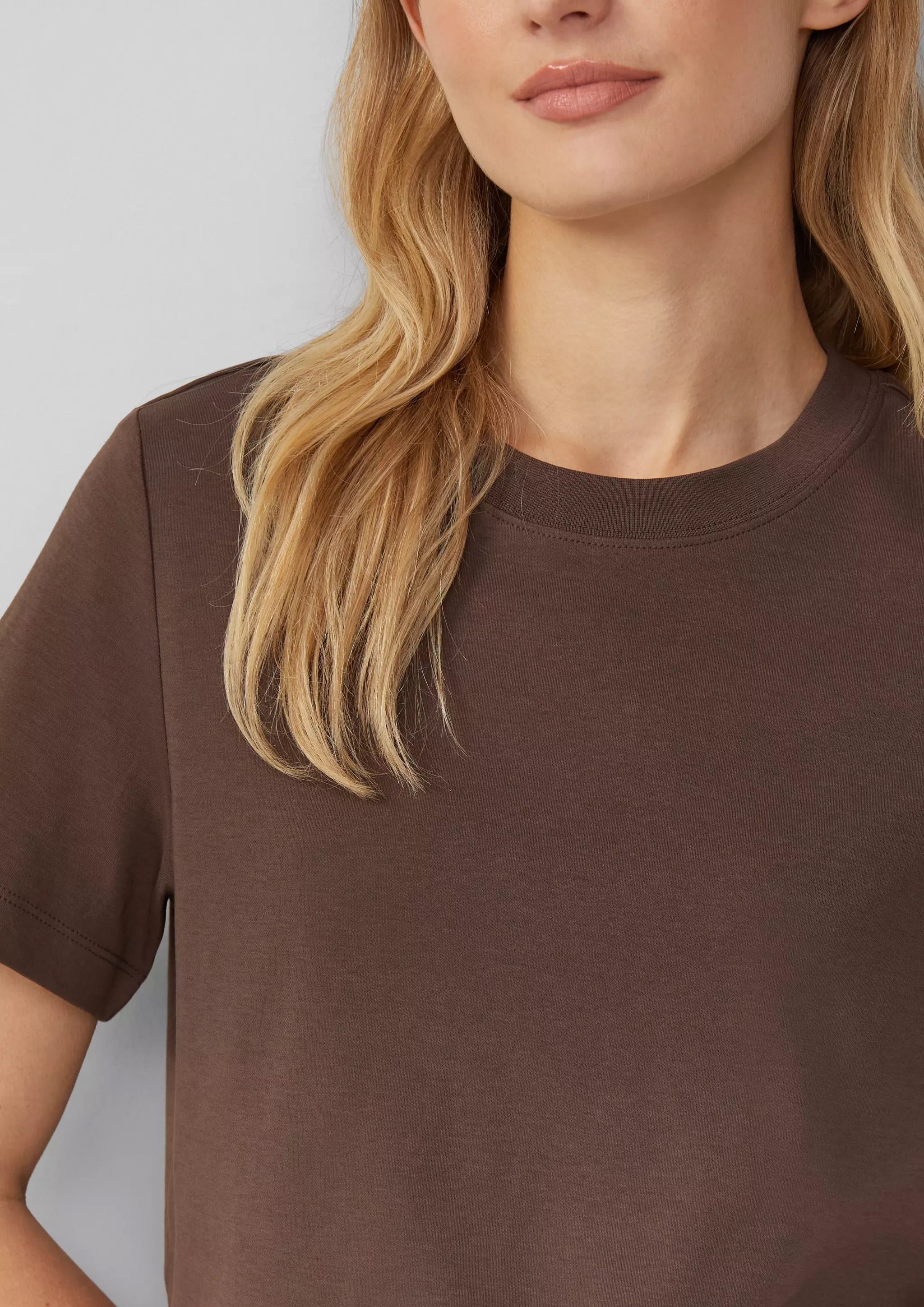 s.Oliver Damen Cropped T-Shirt - Interlock Jersey - Braun