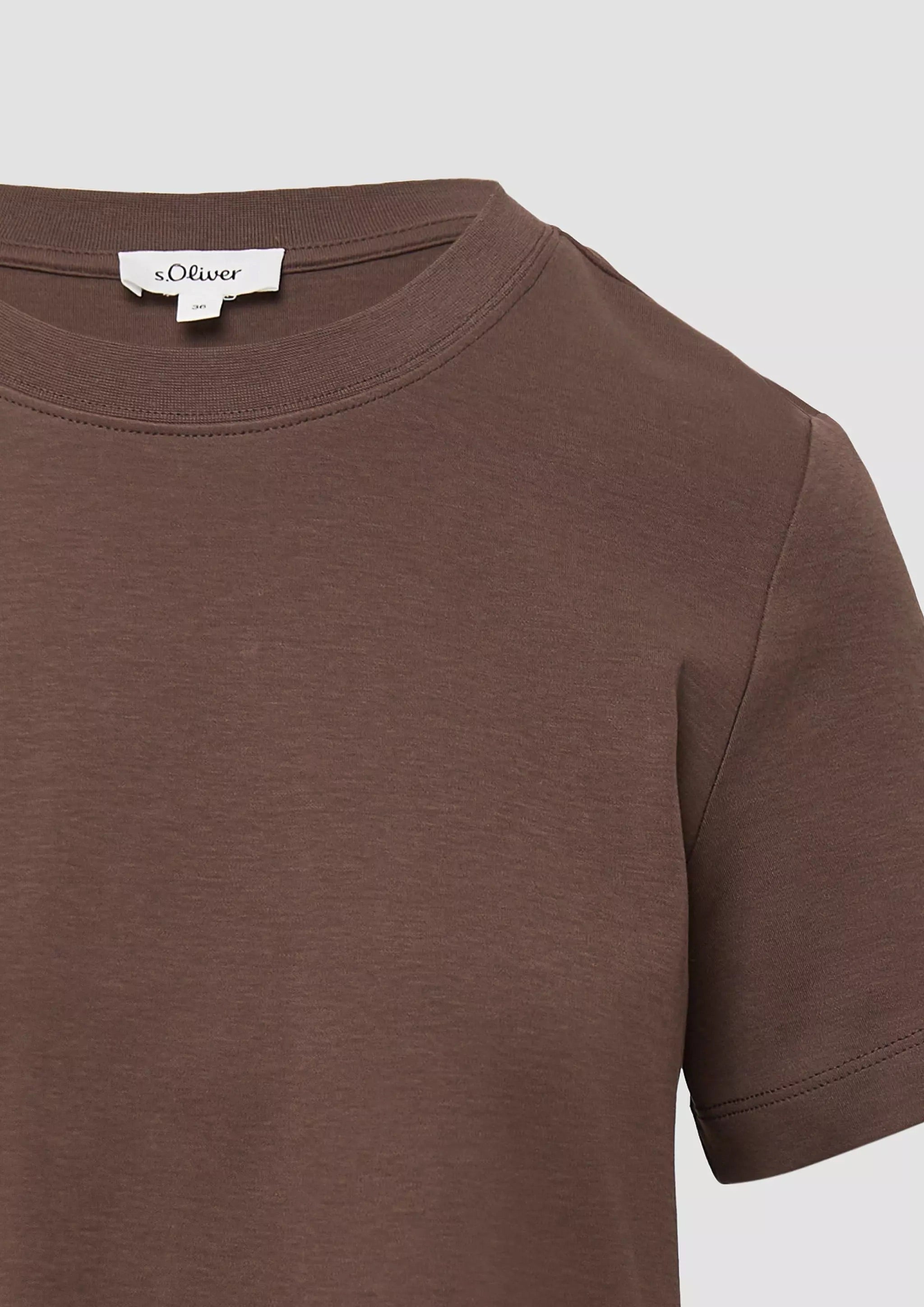 s.Oliver Damen Cropped T-Shirt - Interlock Jersey - Braun