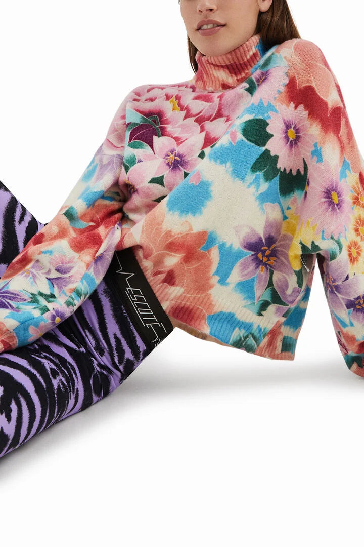 Desigual gemusterte Leggings/Strumpfhose 2-in-1 (Lila-Schwarz)