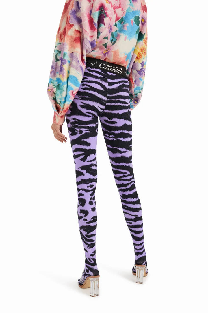 Desigual gemusterte Leggings/Strumpfhose 2-in-1 (Lila-Schwarz)