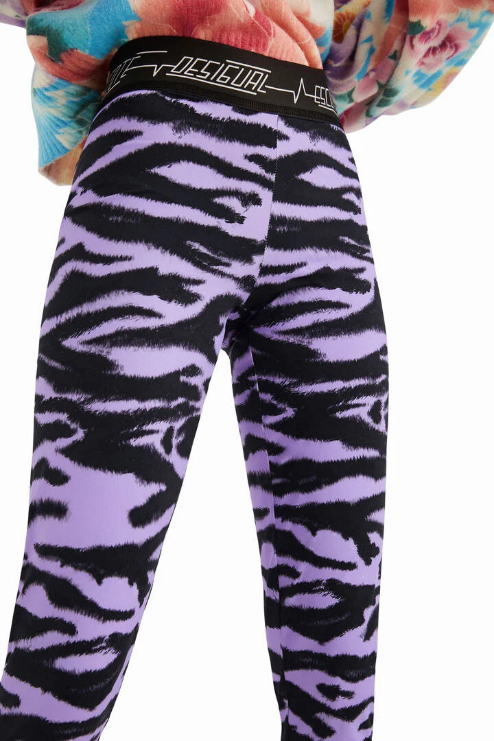 Desigual gemusterte Leggings/Strumpfhose 2-in-1 (Lila-Schwarz)