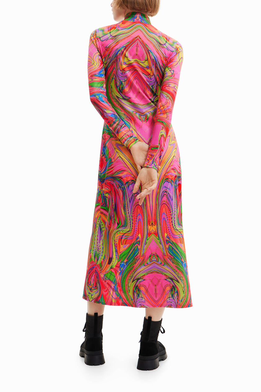 Desigual Psychedelic Marmor Rollkragen-Midikleid – Pink