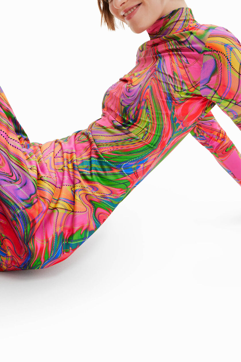 Desigual Psychedelic Marmor Rollkragen-Midikleid – Pink