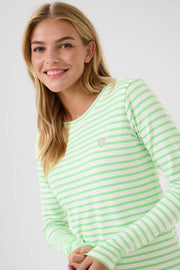 Kaffe Liddy Green-weiß gestreiftes Langarmshirt – Rundhals Herzemblemstickerei | Damen