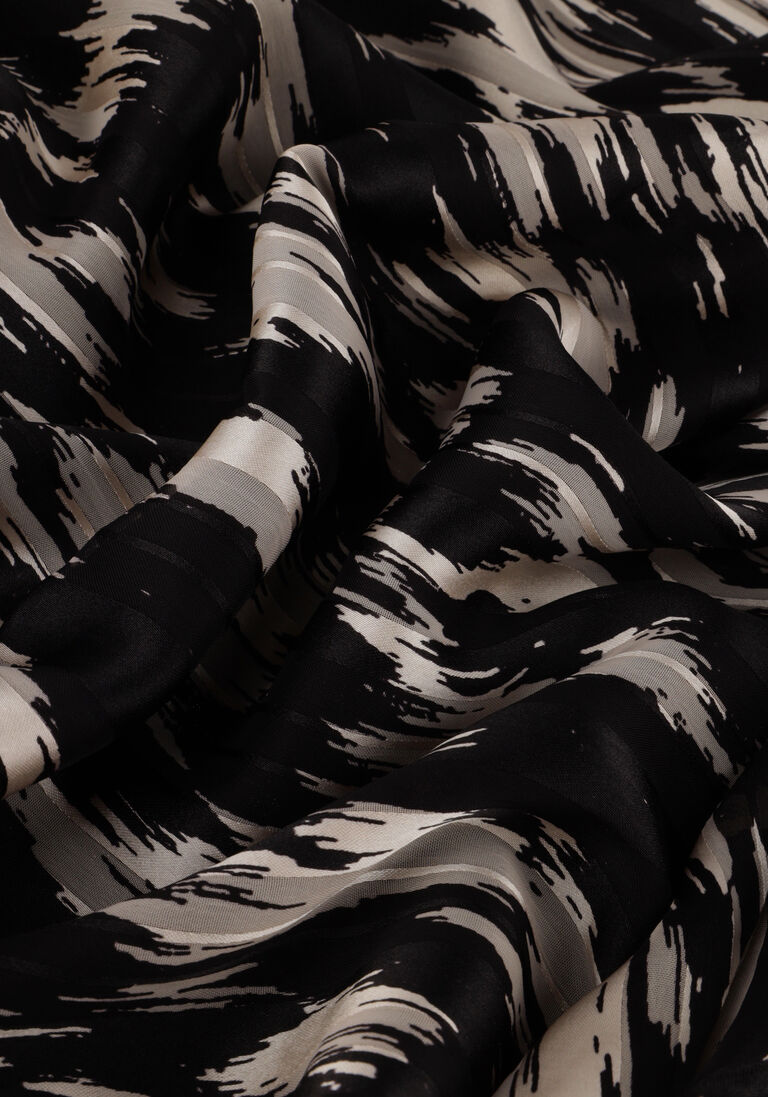 Neo Noir Louise Cheer Vibe Schwarzes Ikat-Muster Midikleid – V-Ausschnitt Ballonärmel Gürtel | Damen