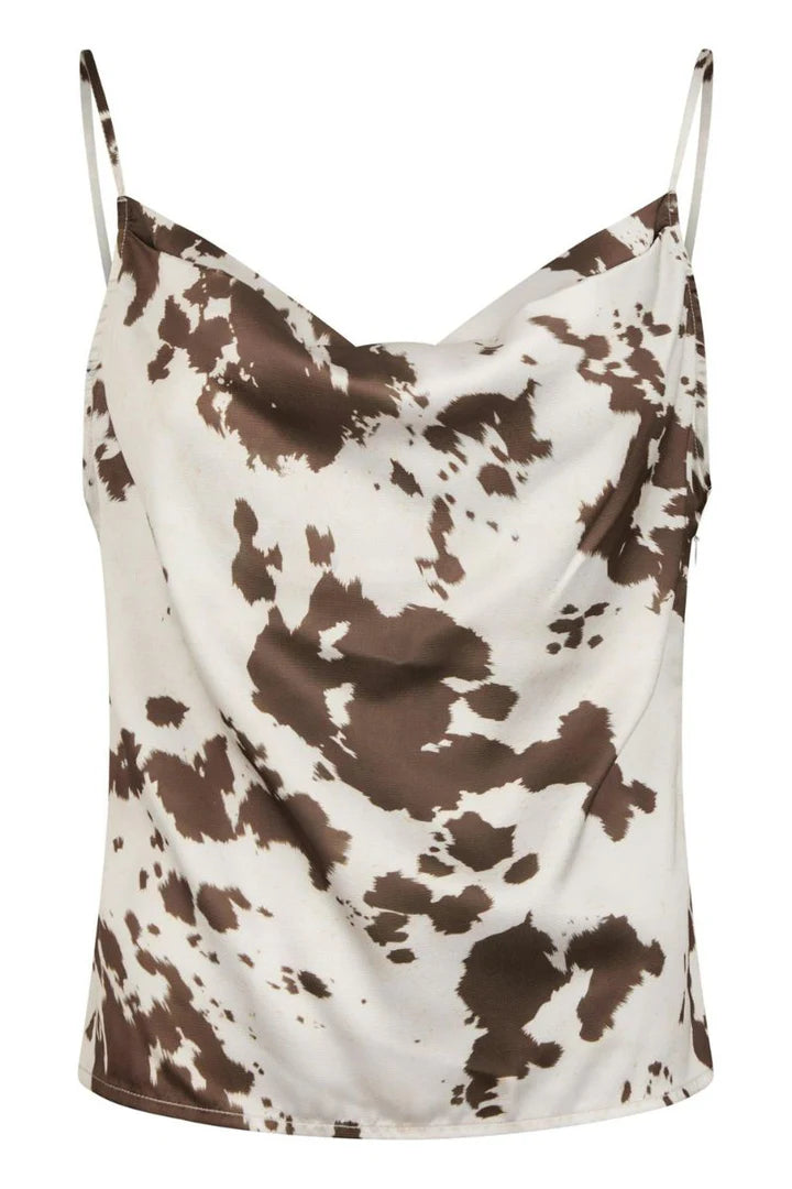 Neo Noir Lindy Satin-Cami-Top mit Cowl-Ausschnitt im Kuhfell-Print – Verstellbare Träger | Damen