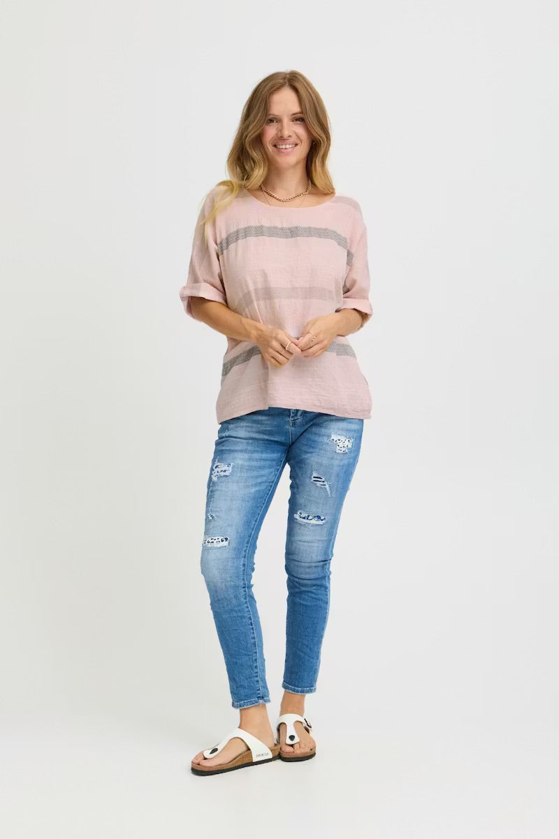 Sorbet SBKARLINE Bluse - Rosa mit silbernen Streifen