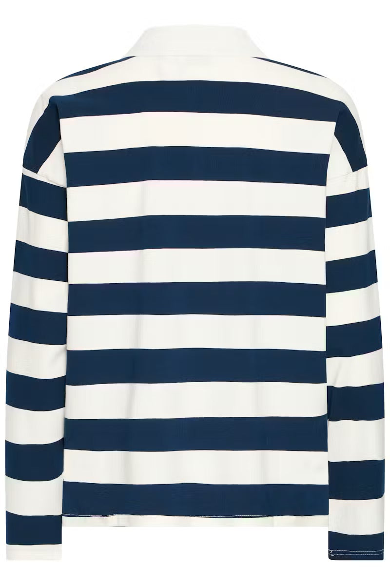 b.young BYBXSomset Gestreiftes Langarm-Poloshirt - Copenhagen Night