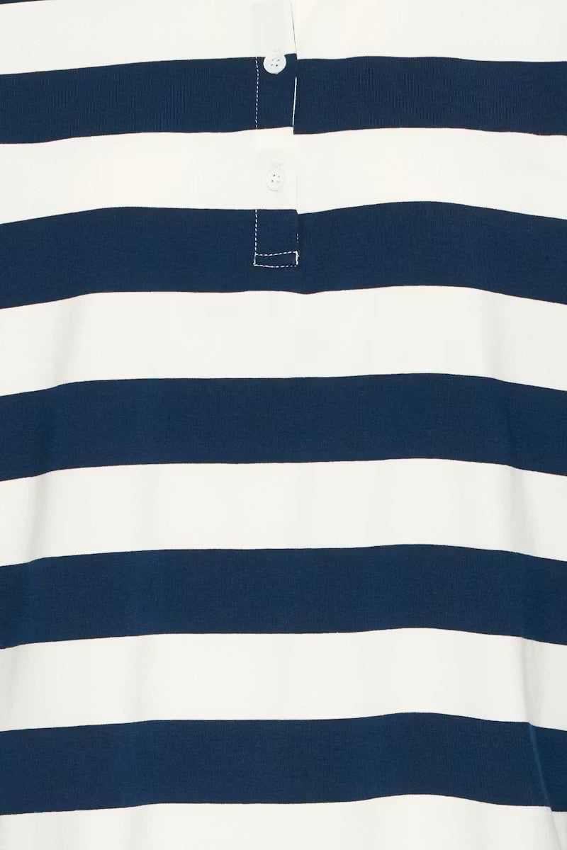 b.young BYBXSomset Gestreiftes Langarm-Poloshirt - Copenhagen Night
