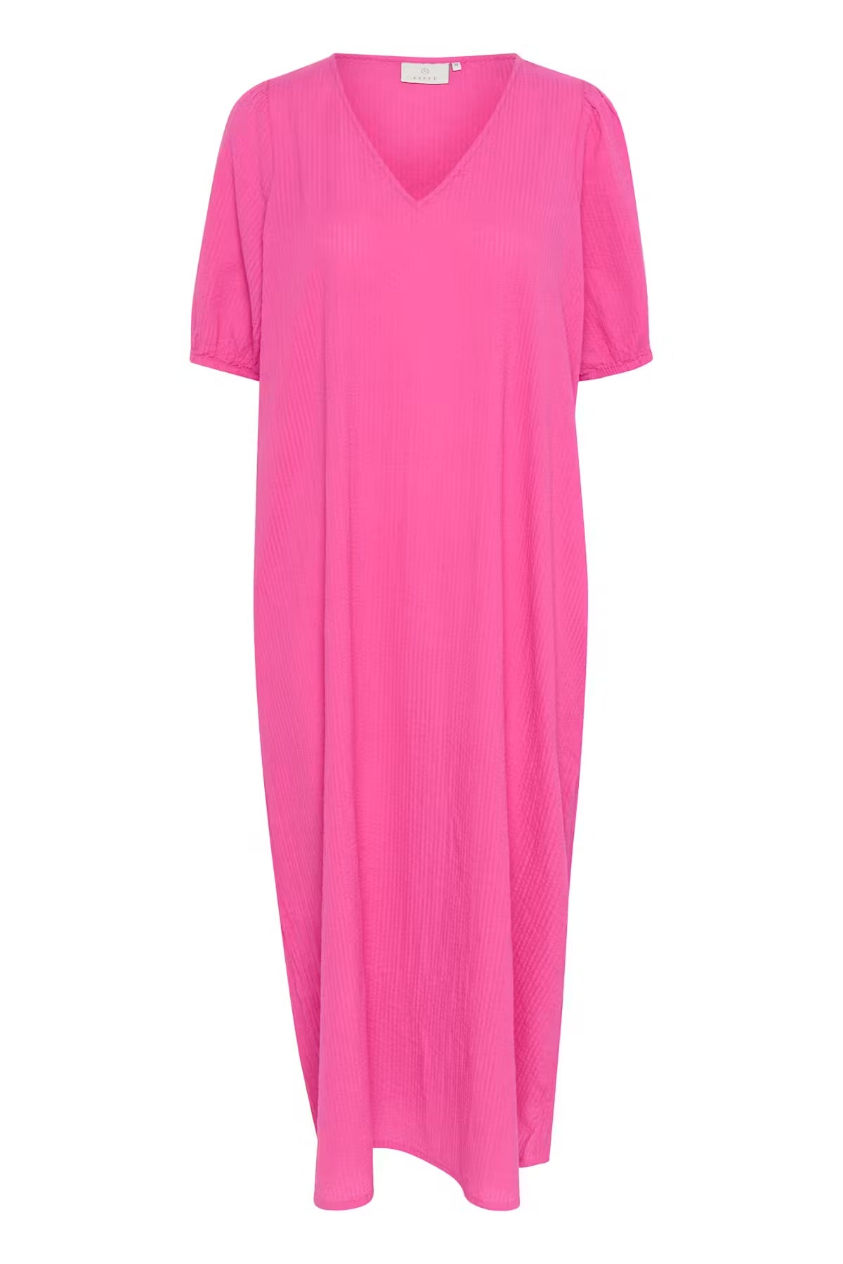 Kaffe KAlinn Maxikleid in Hot Pink – V-Ausschnitt Puffärmel 3/4 Seitentaschen Oversized Passform | Damen