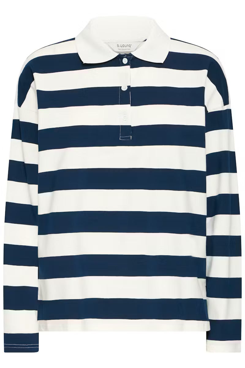 b.young BYBXSomset Gestreiftes Langarm-Poloshirt - Copenhagen Night