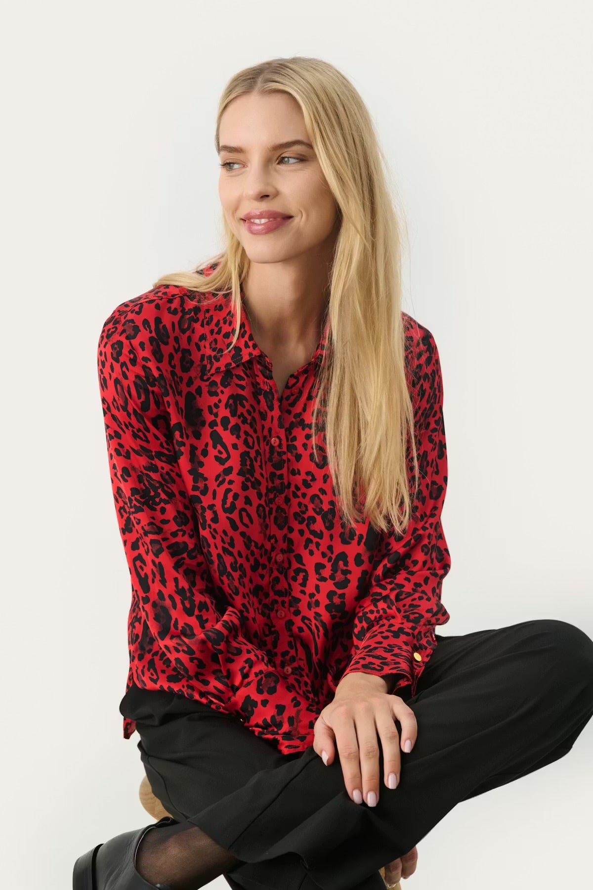 Part Two MaicaPW Hemd - Rote Bluse mit Leopardenmuster