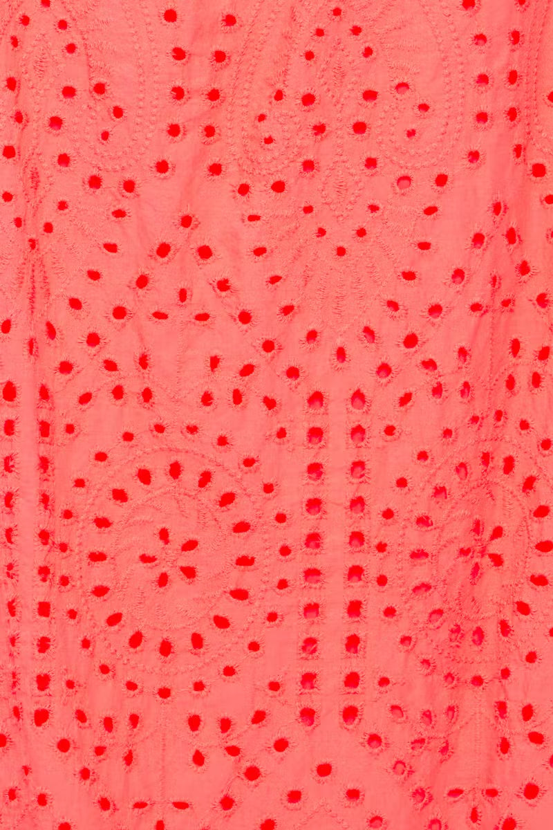 Sorbet Milea schulterfreies Kleid mit Lochstickerei – Korallenrosa