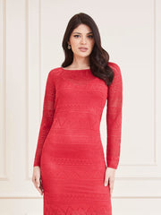 GUESS by Marciano rotes Hydra Maxi-Strickkleid mit langen Ärmeln