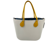 Obag Mini-Tasche in Schneeweiß mit senfgelben Griffen und Dunkelblau Einsatz