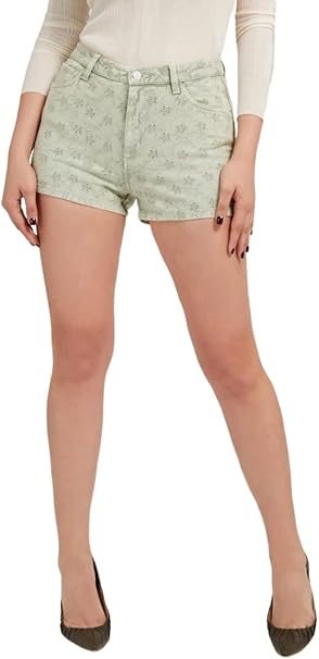 Guess Claudia bestickte Jeansshorts – Floridada Grün