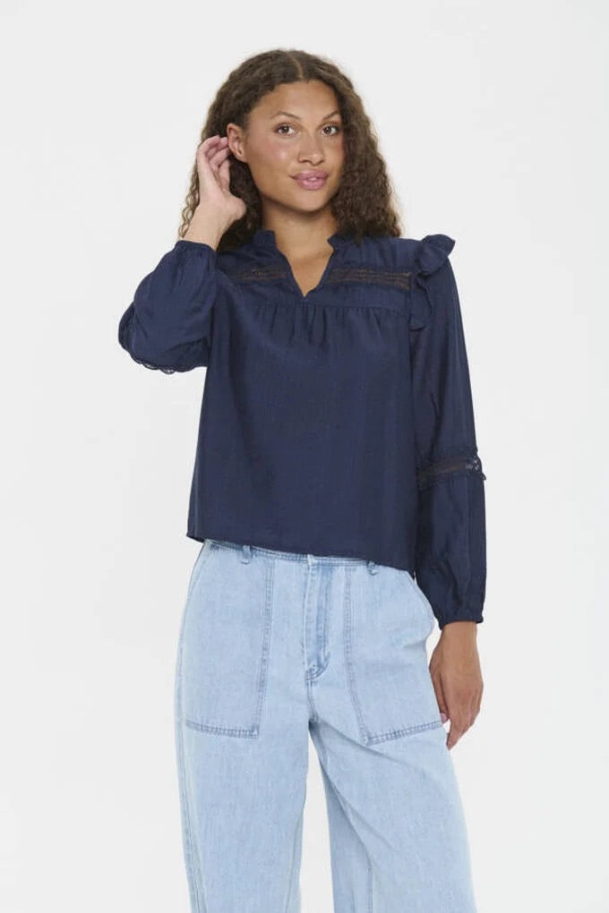 Saint Tropez AvelynnSZ Bluse mit Rüschendetails - Marineblau