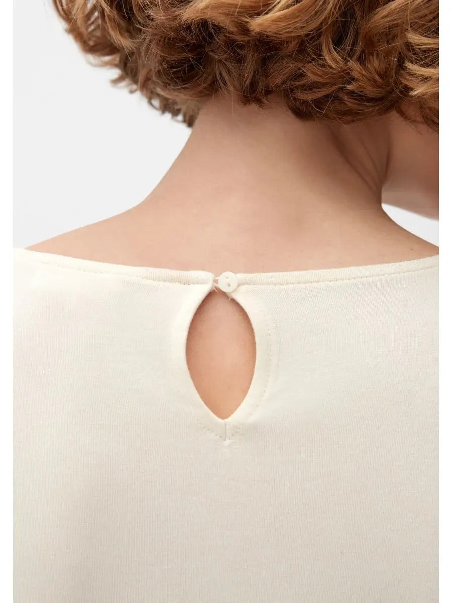 s.Oliver Bluse mit Herbstblumenmuster und Schlüssellochausschnitt am Rücken – Creme