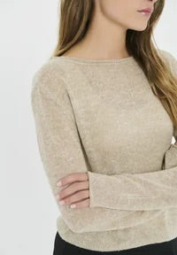 ANELISZ Pullover mit U-Boot-Ausschnitt – Oxford Tan Melange
