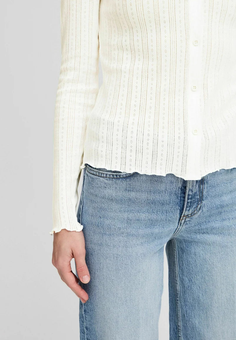 b.young Byunica Pointelle Strickjacke - Off White