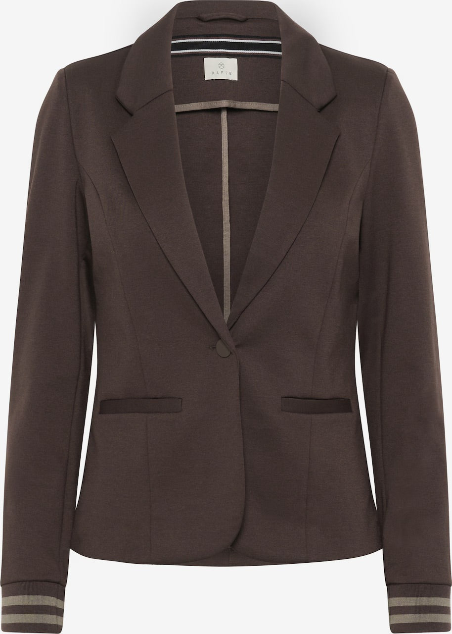 Kaffe Kinnie Mocha Brown Blazer – Ein-Knopf-Blazer mit gestreiften Strickbündchen, tailliert | Damen