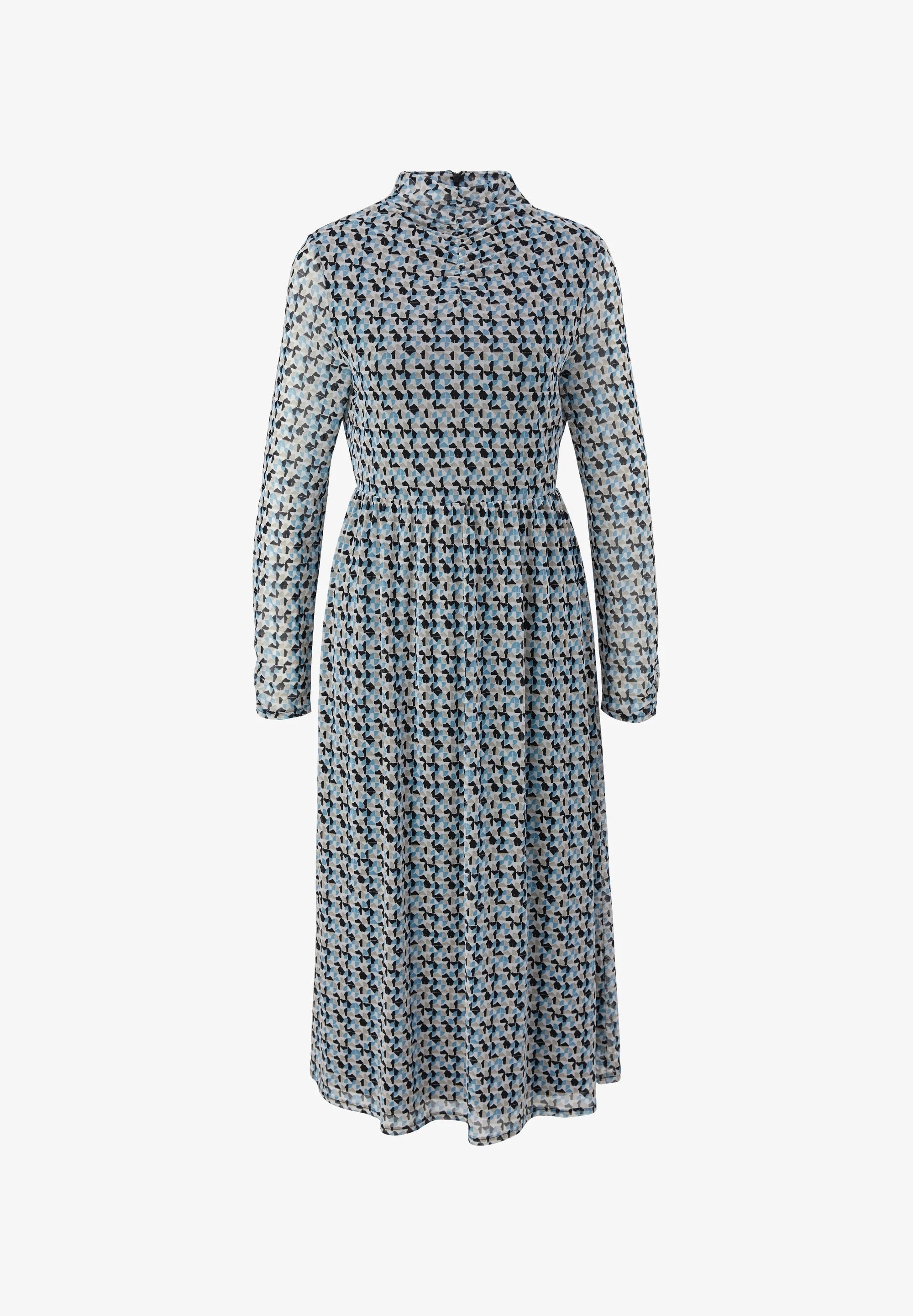 s.Oliver Midikleid mit Blumenmuster und hohem Kragen – Hellblau