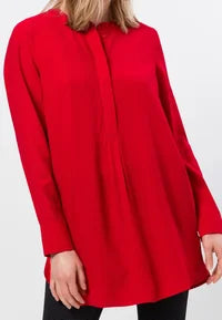 Zero Rote Crêpe-Longbluse – Kragenlos Langarm | Damen