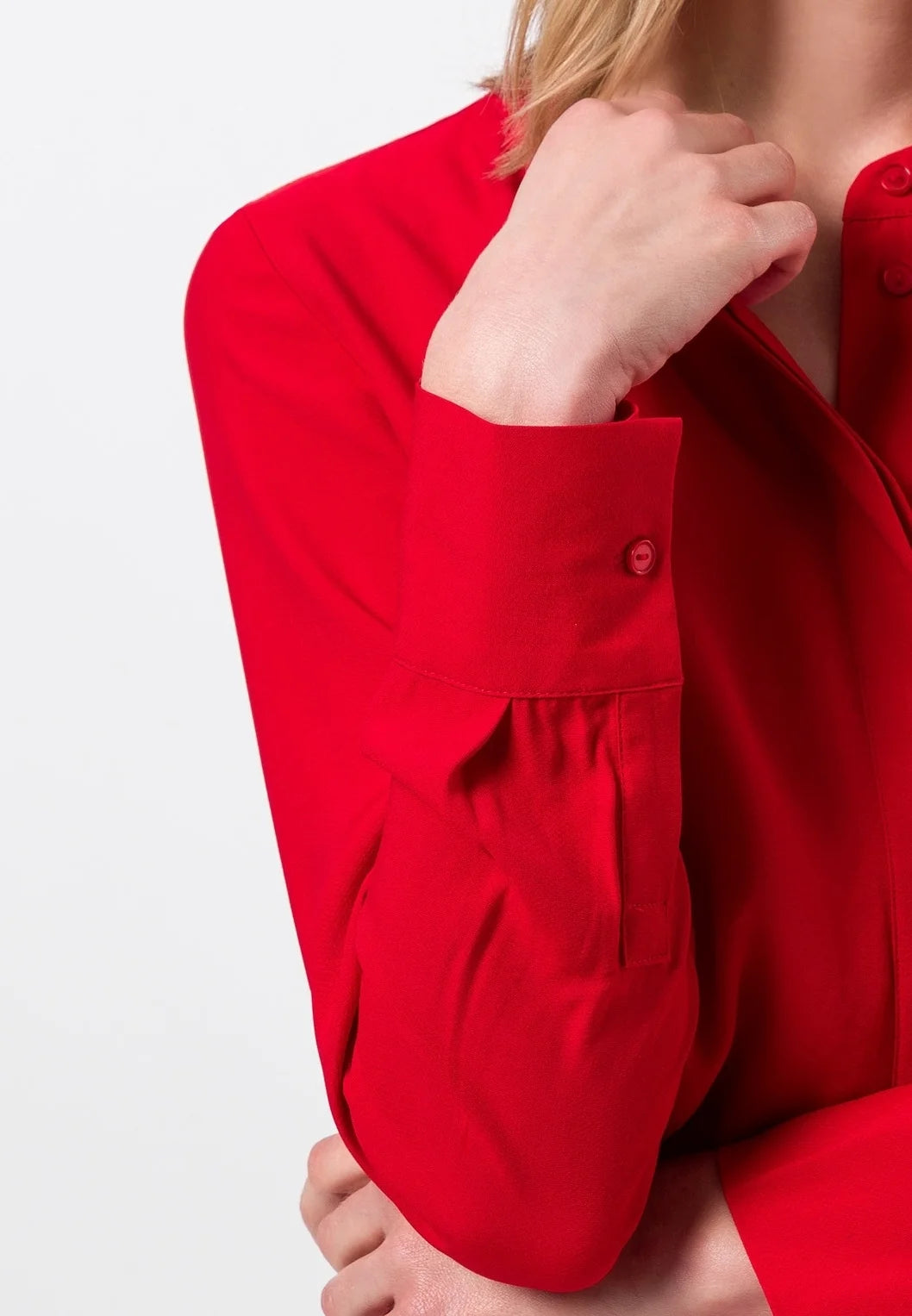 Zero Rote Crêpe-Longbluse – Kragenlos Langarm | Damen
