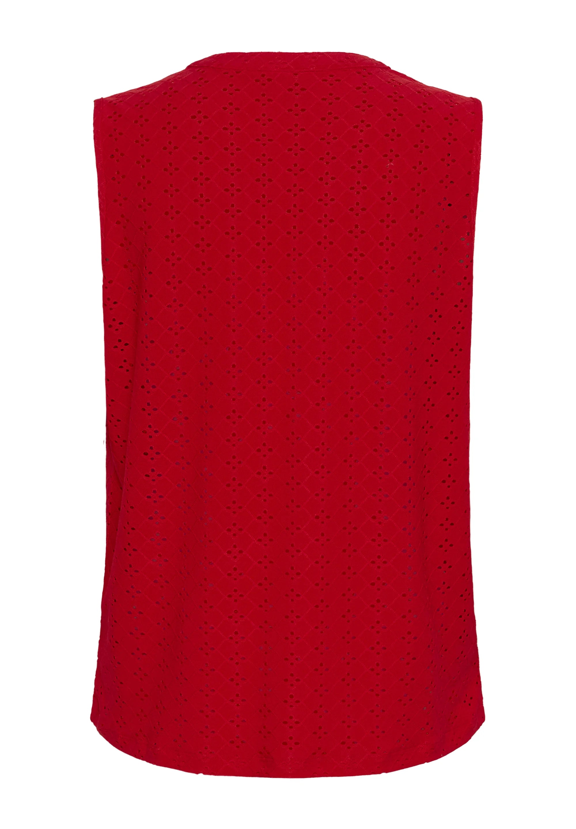 Kaffe KACARRIE Ärmelloses Oberteil aus roter Broderie Anglaise – Split-V-Ausschnitt, lässige Passform | Damen