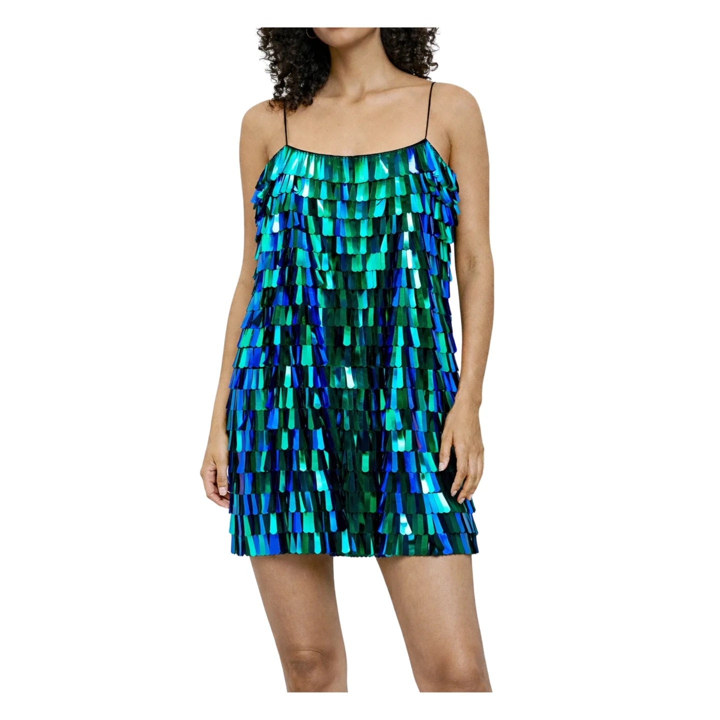 Desigual schillerndes Paillettenfransen-Minikleid – Grün Blau