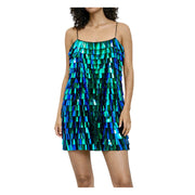 Desigual schillerndes Paillettenfransen-Minikleid – Grün Blau
