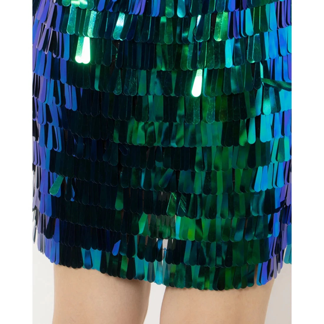 Desigual schillerndes Paillettenfransen-Minikleid – Grün Blau