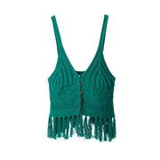 Desigual smaragdgrünes Häkel-Tanktop mit Fransen