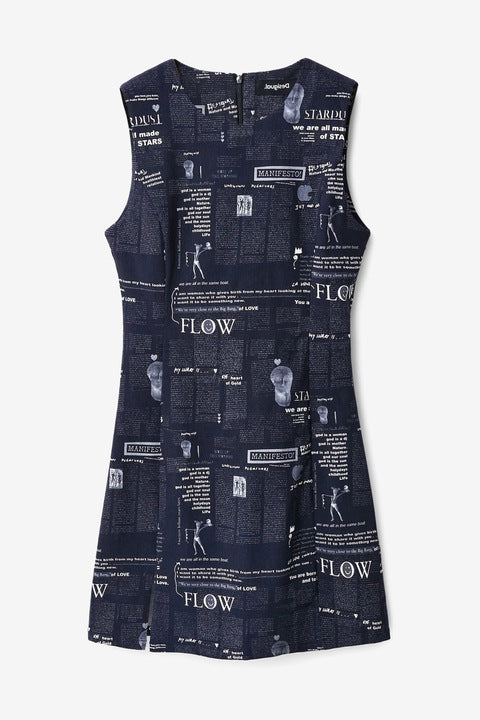 Desigual Flow Manifesto Print Mini-Kleid – Schwarz