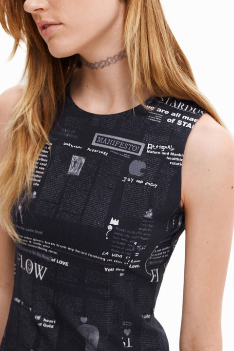 Desigual Flow Manifesto Print Mini-Kleid – Schwarz
