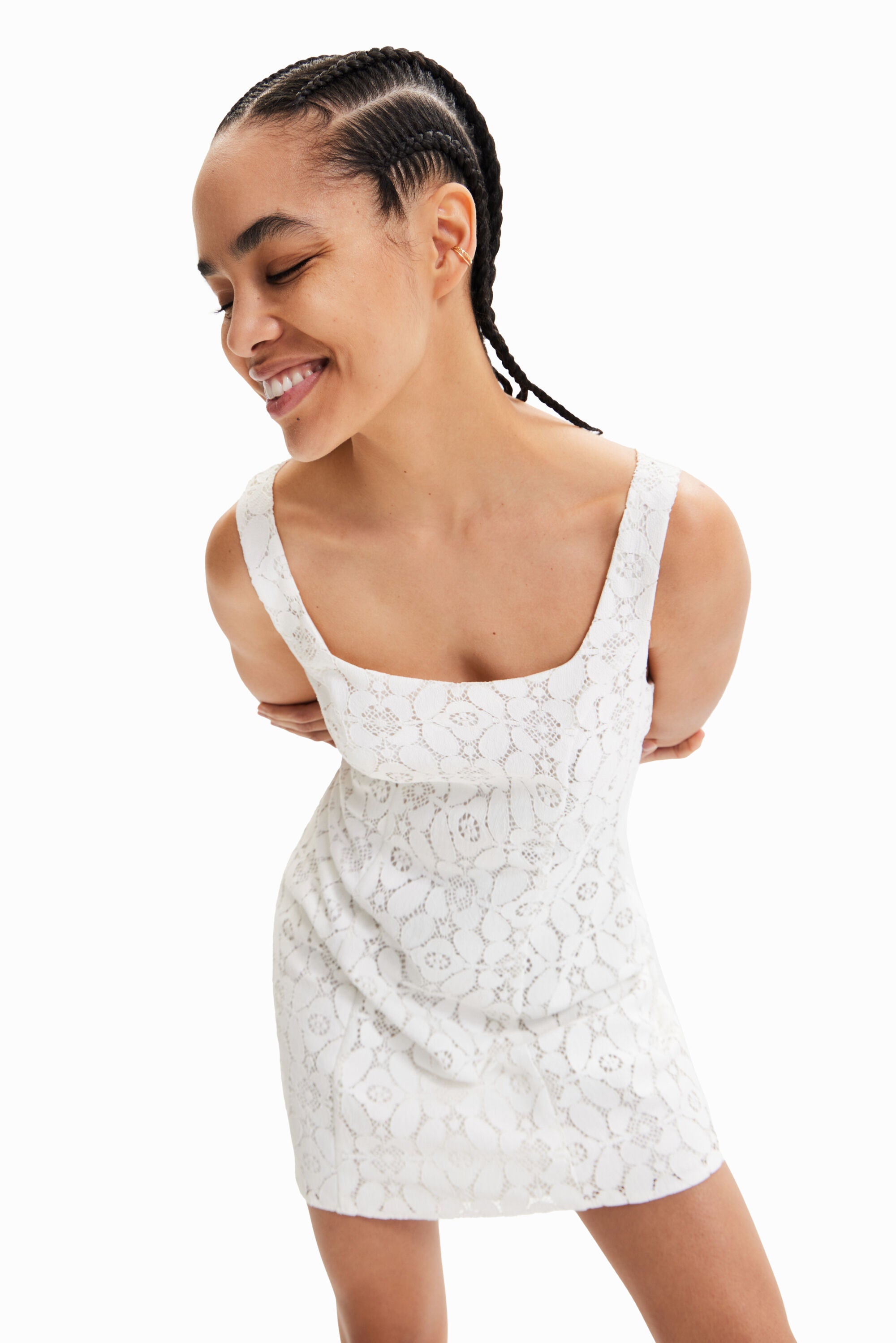 Desigual Minikleid aus floraler Spitze – Weiß