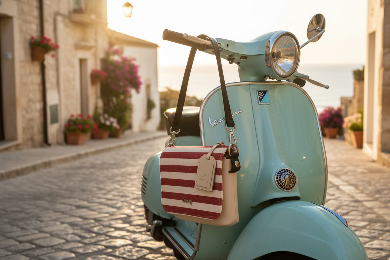 Obag Pocket Crossbody-Tasche mit gestreifter Klappe – sommerlich, clean, praktisch