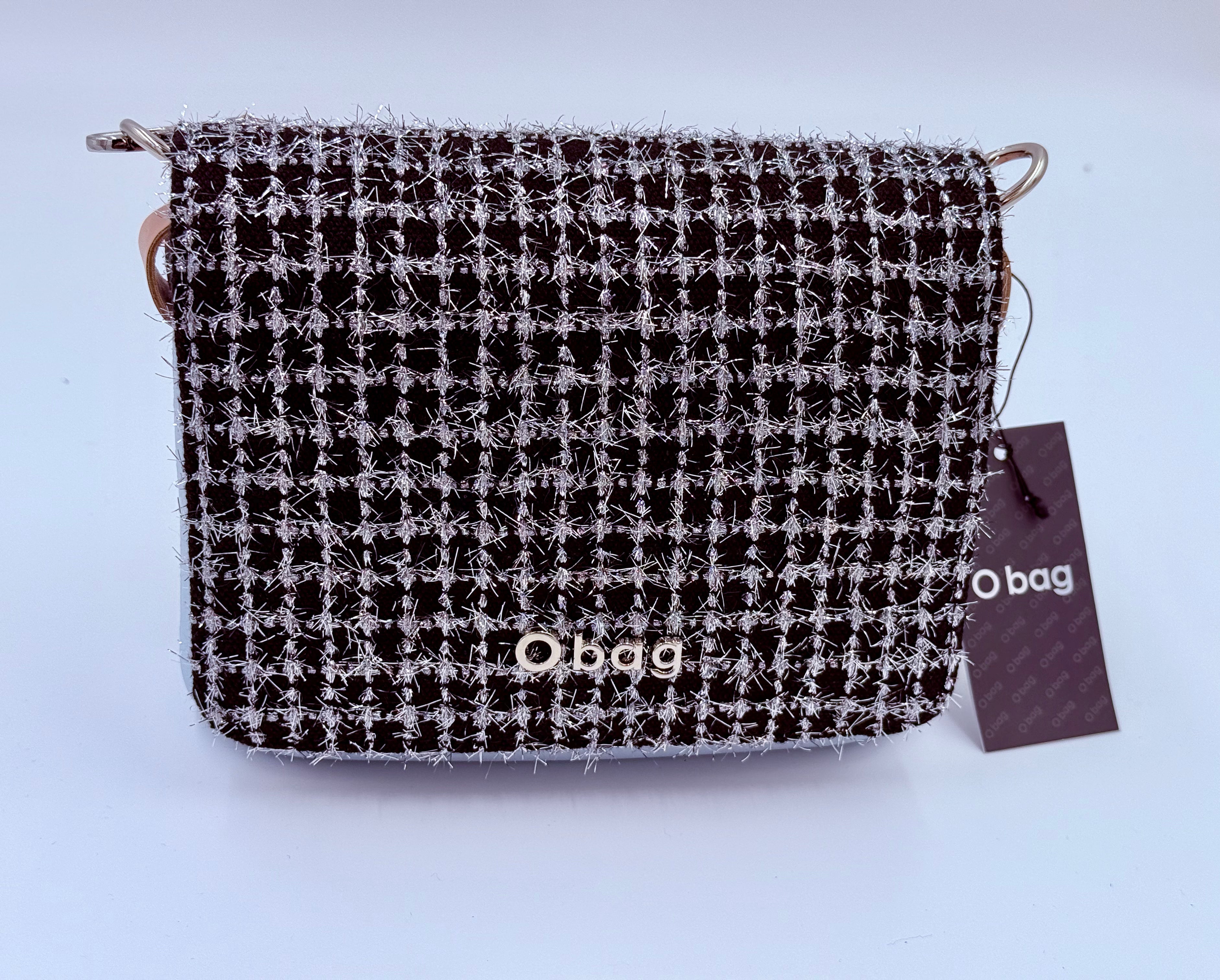 O bag Pocket Tasche – mit Tweed-Klappe und gemustertem, breitem Schulterriemen