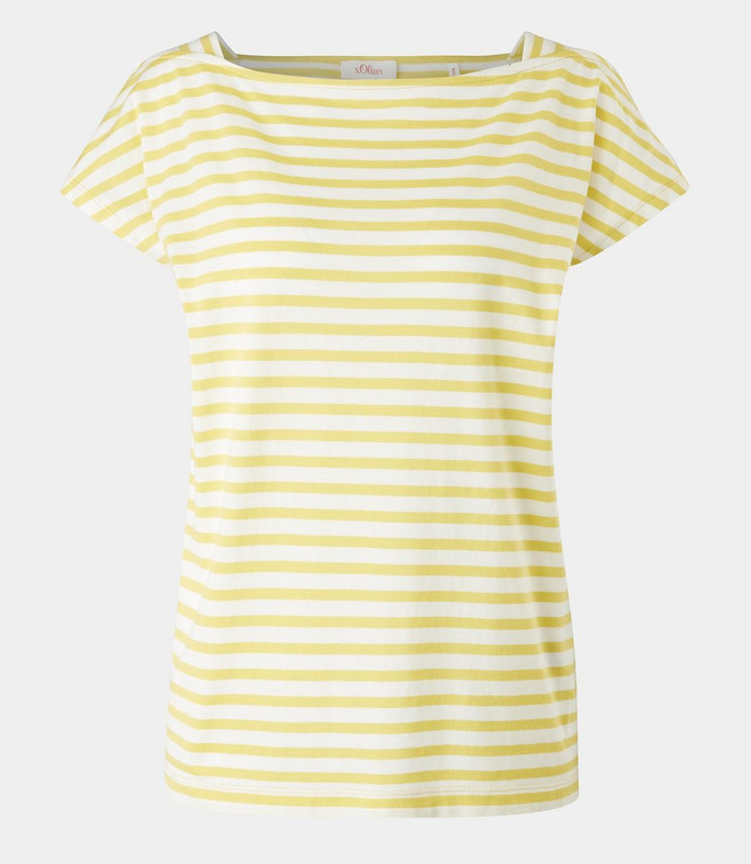 s.Oliver Damen-T-Shirt mit gelben Streifen – U-Boot-Ausschnitt