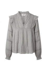 Mood Boho-Bluse in Grau mit Spitzenbesatz und Rüschen